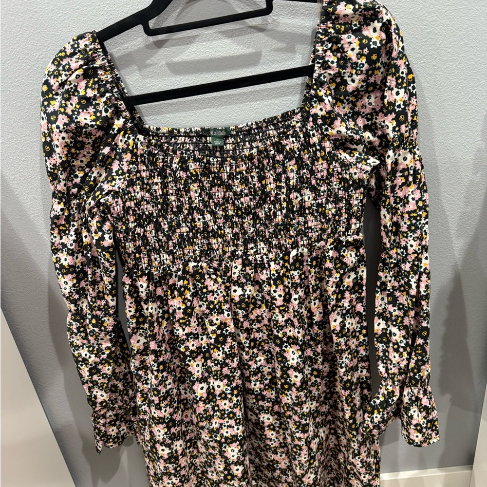 Wild Fable Floral Smocked Blouse - Black, Pink, White